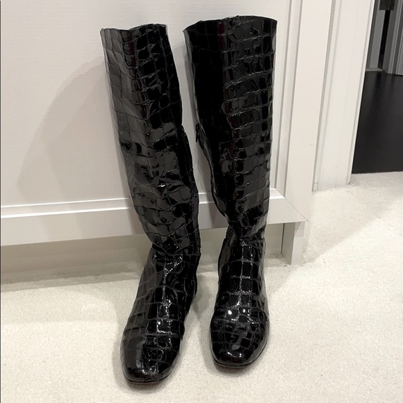 Tall patent leather croc print boots - Picture 1 of 5